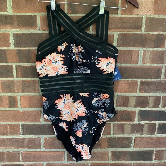 Hilor Floral Front Crossover One Piece Swimsuit Women’s Small 4-6 NEW - Picture 3 of 11